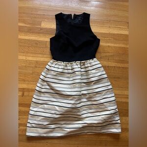 J. Crew party dress gold stripe black sleeveless short poof skirt 2 cream